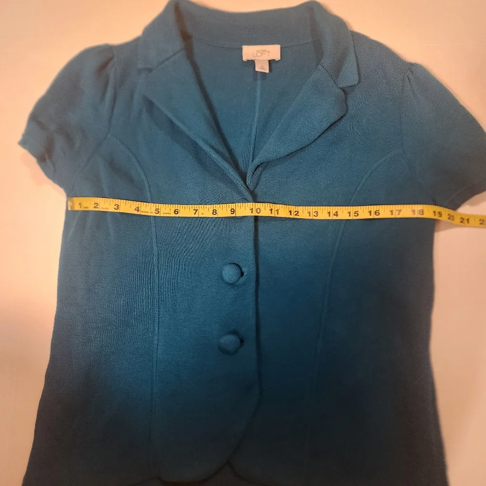 Ann Taylor LOFT Teal Turqoise Blue Short Sleeve Cardigan Jacket Blazer XL EUC